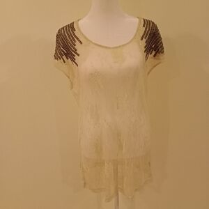 Victoria's Secret Cream and Brown Blouse